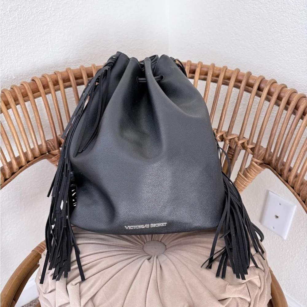 Victoria’s Secret Drawstring Black Fringe Backpack